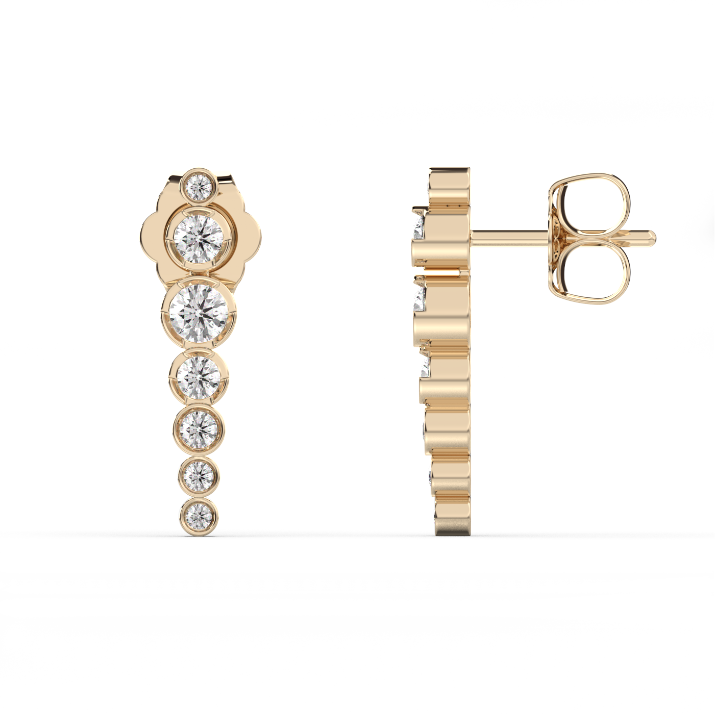 Long Dangling Diamond Bezel Stud - 14K Yellow Gold (0.57 ct.) | Single