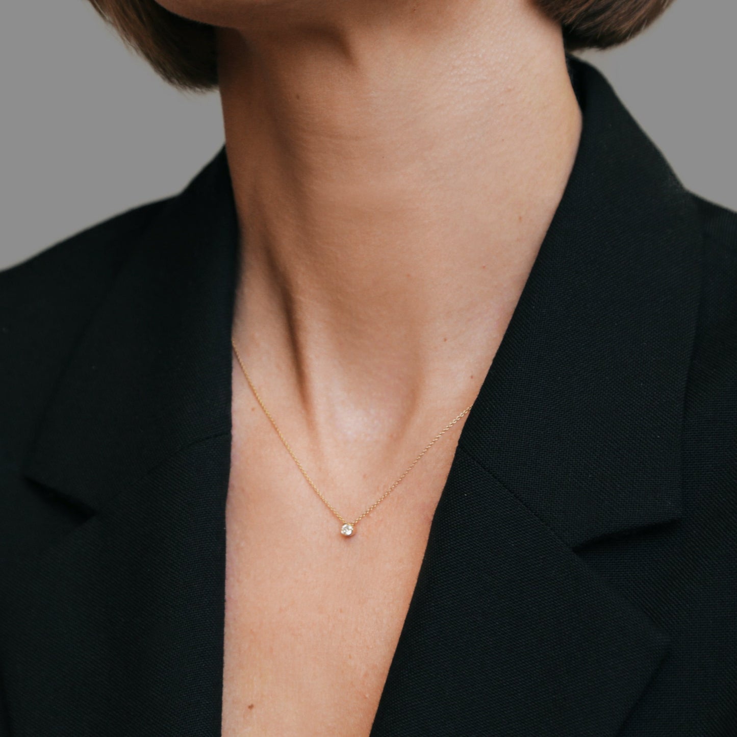 Large Bezel Diamond Necklace 14K Gold (0.17 ct.)