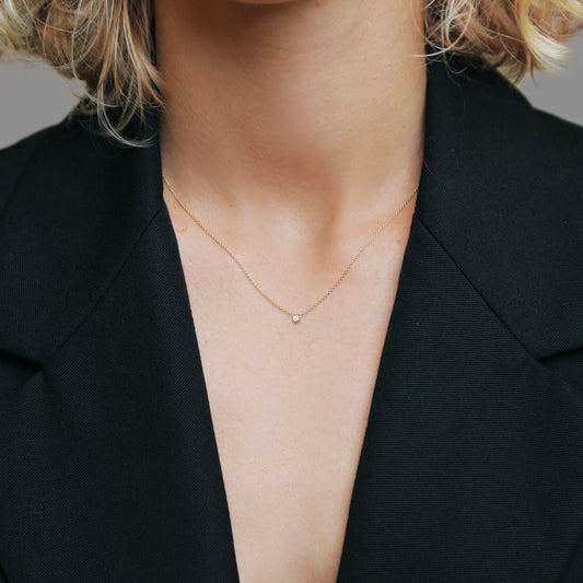 Tiny Bezel Lab-grown Diamond Necklace - 14K Yellow Gold (0.03 ct.)