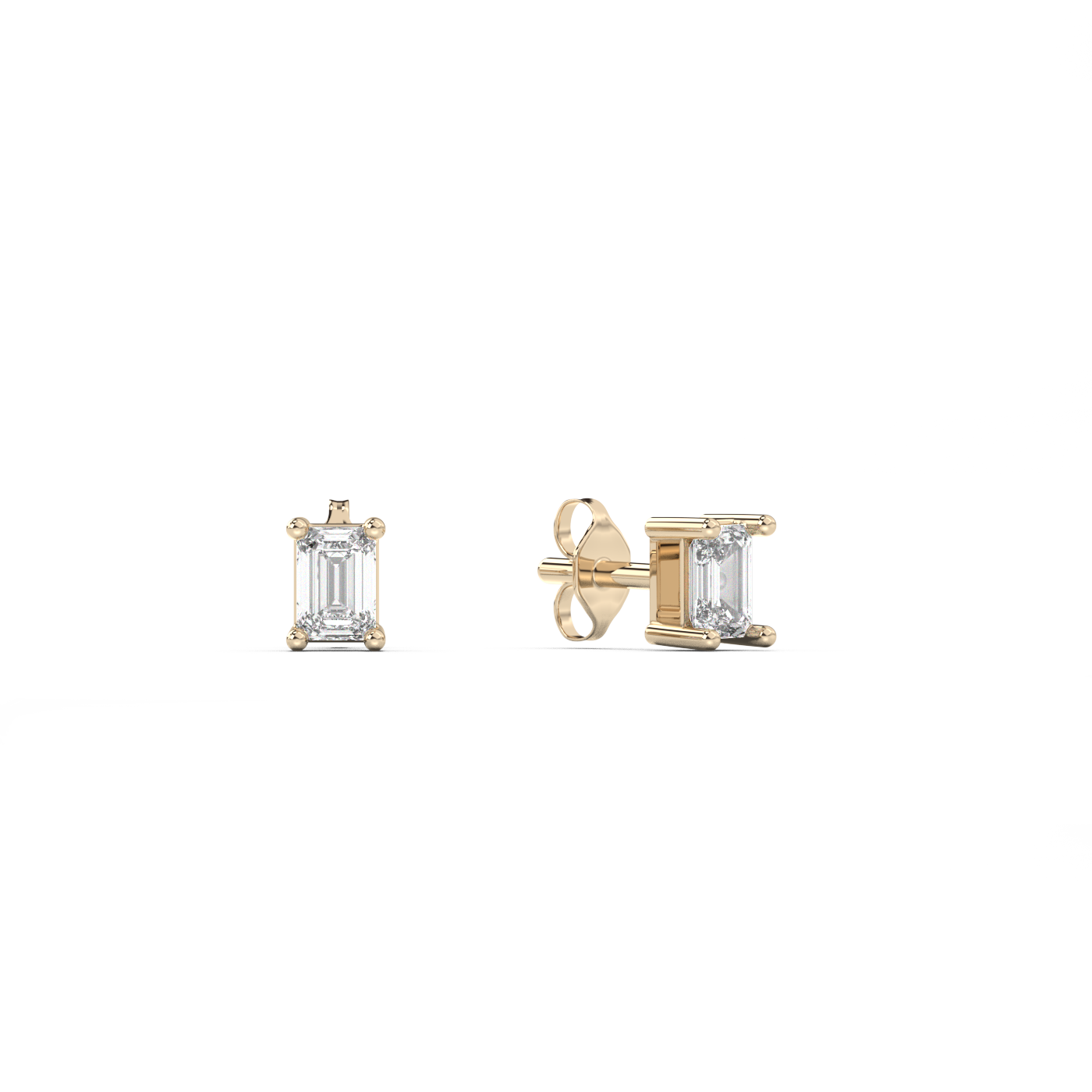Small emerald cut diamond stud 14K Gold (0.10 ct.) | Single
