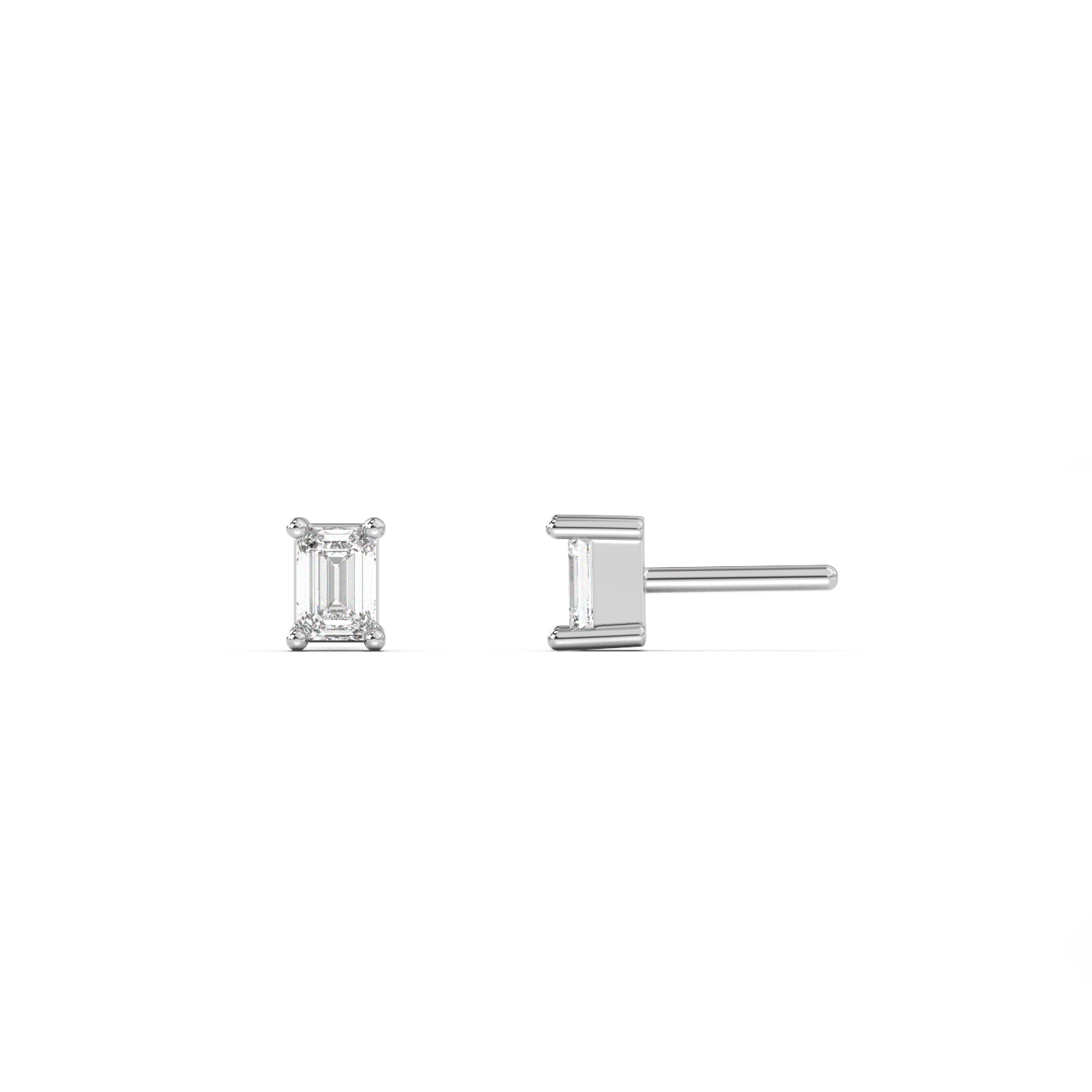 Small emerald cut diamond stud 14K Gold (0.10 ct.) | Single
