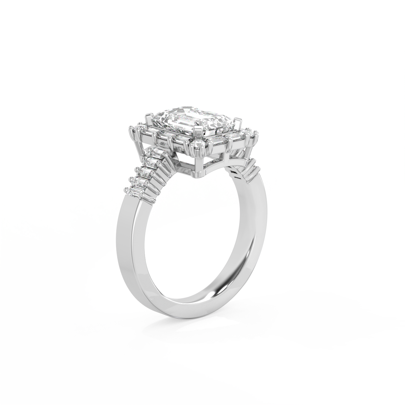 Baguette Halo Lab-grown Diamond Ring - 14K White Gold (2.55 ct.)