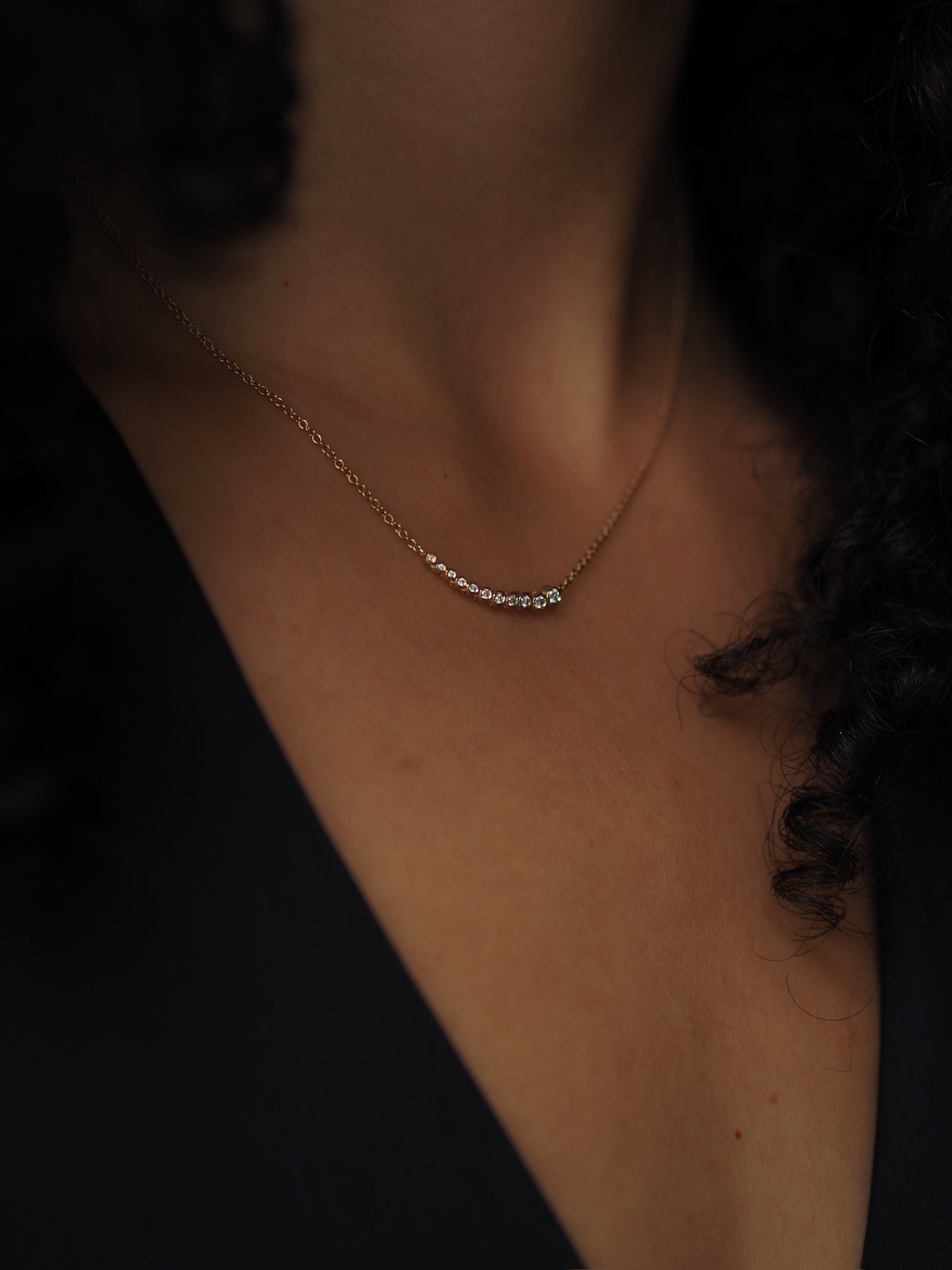 Bezel Tennis Diamond Necklace Tiny 14K Gold (0.11 ct.)