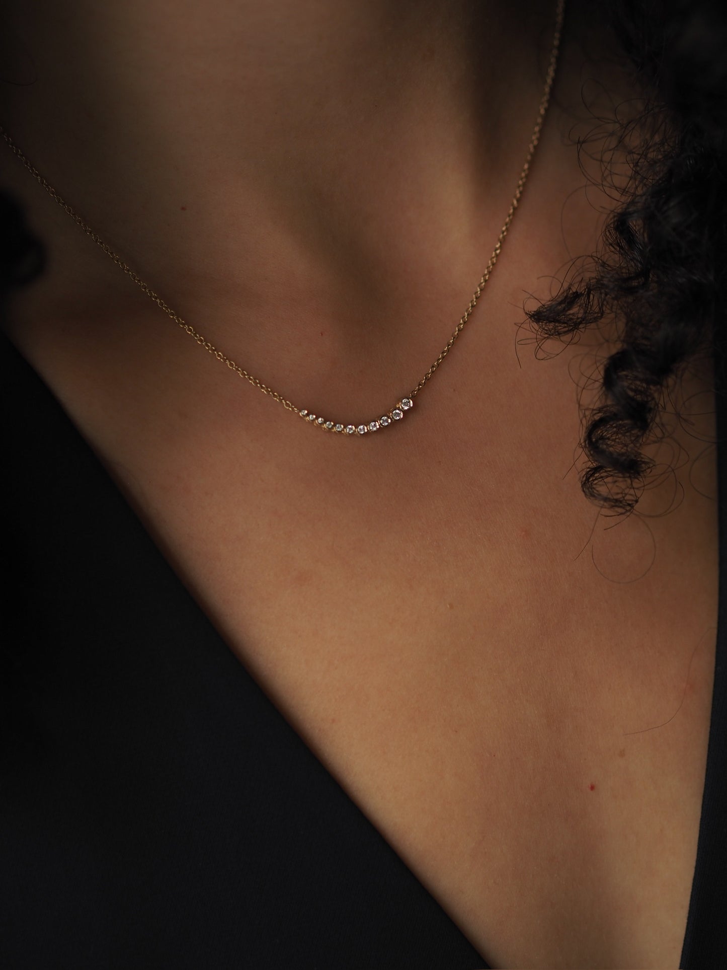 Bezel Tennis Diamond Necklace Tiny 14K Gold (0.11 ct.)