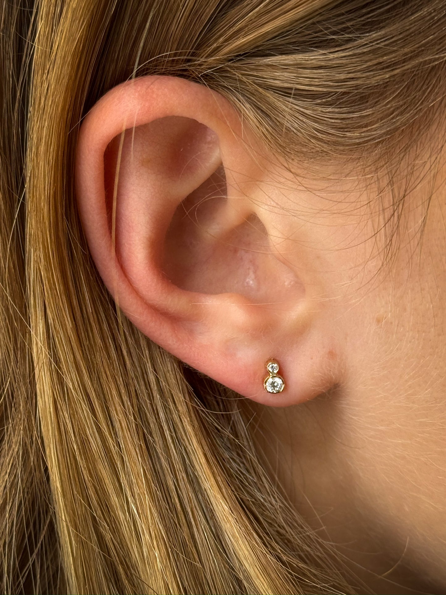 Long Dangling Diamond Bezel Stud 14K Gold (1.14 ct.) | Pair