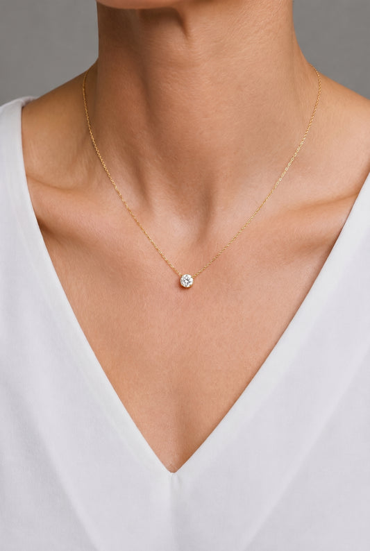 Prong Lab-grown Diamond Necklace - 14K Yellow Gold (1.5 ct.)