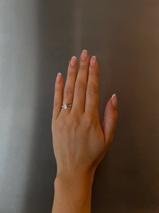 Oval Pavé Solitaire Lab-grown Diamond Ring - 14K Yellow Gold (0.72 ct.)