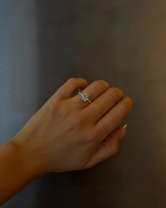Round Pavé Solitaire Lab-grown Diamond Ring - 14K Yellow Gold (1.72 ct.)