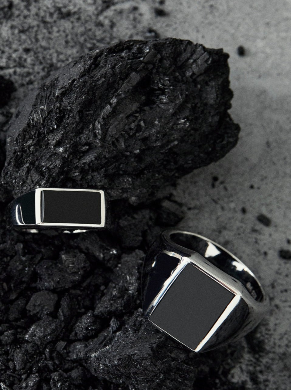 Rectangular Signet Ring Black Agate Sterling Silver