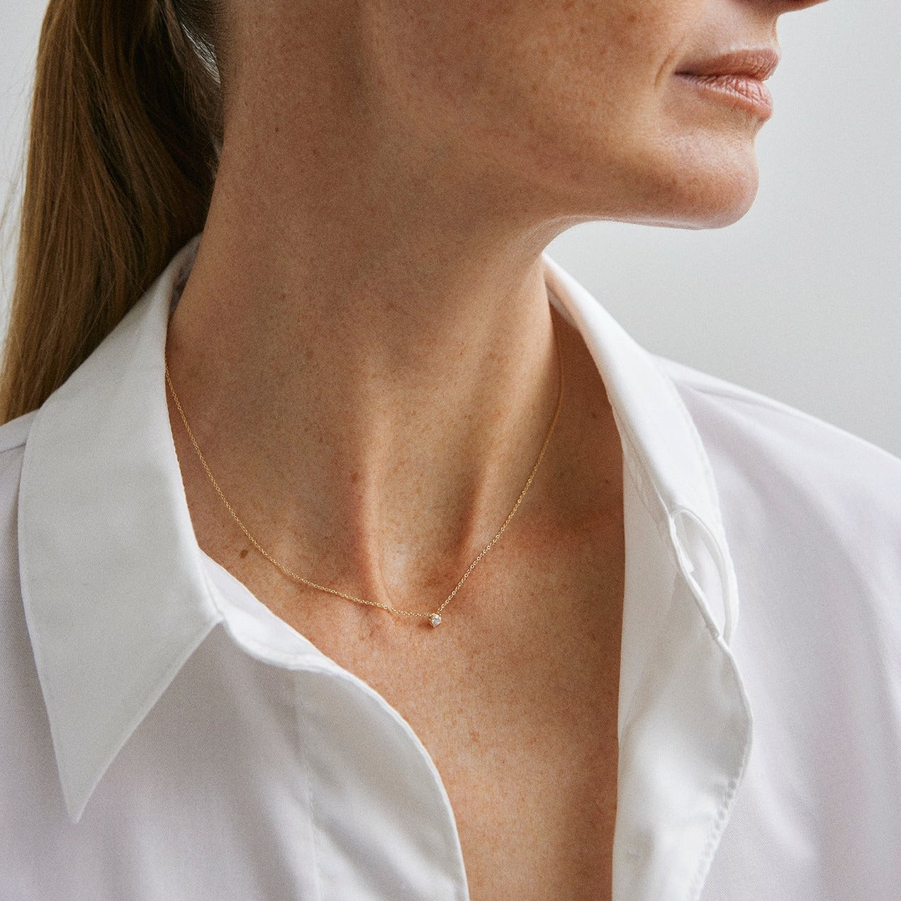 Medium Prong Diamond Necklace 14K Gold (0.10 ct.)