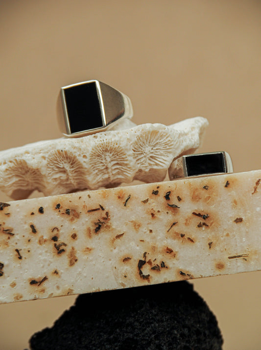 Rectangular Signet Ring Black Agate Sterling Silver