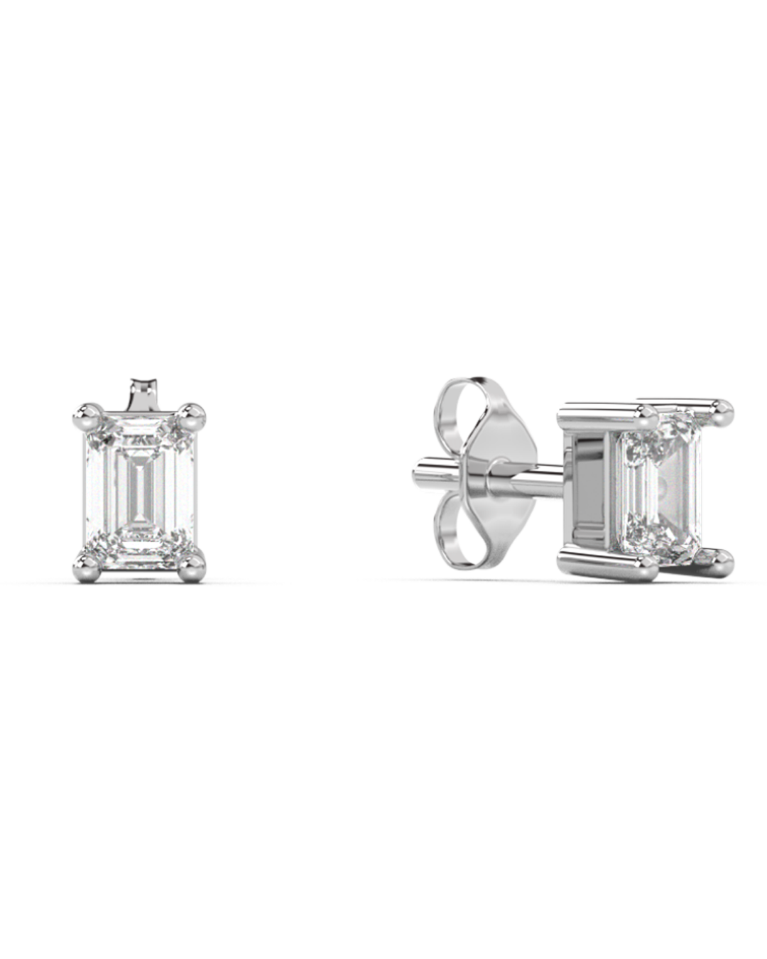 Small emerald cut diamond stud 14K Gold (0.20 ct.) | Pair