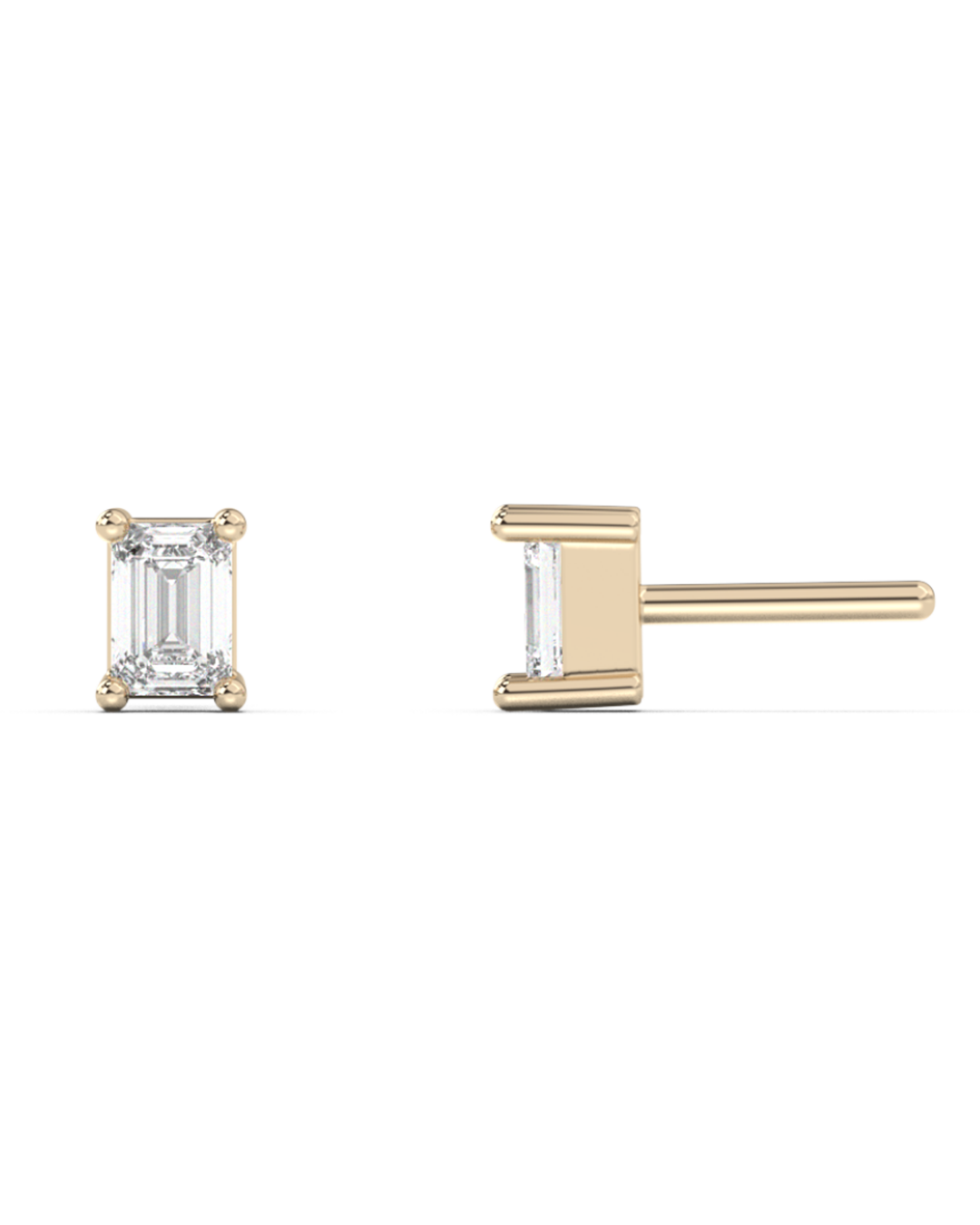 Small emerald cut Diamond stud - 14K Yellow Gold (0.10 ct.) | Single