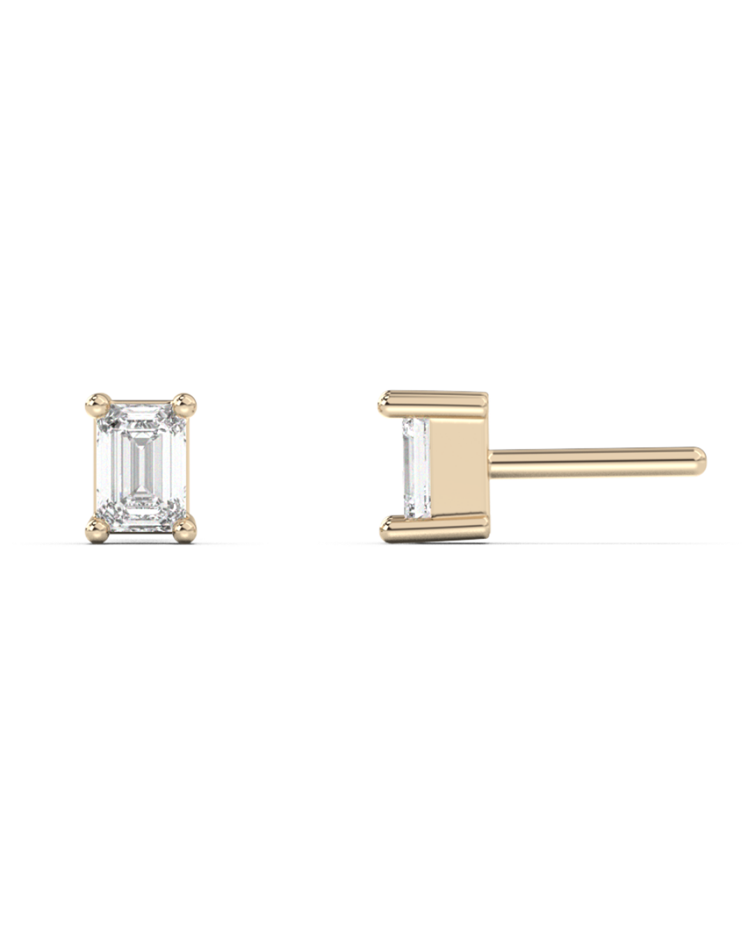 Medium Emerald Cut Diamond Stud - 14K Yellow Gold (0.20 ct.) | Single