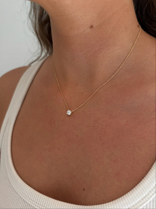 Large Prong Diamond Necklace - 14K Yellow Gold (0.50 ct.)