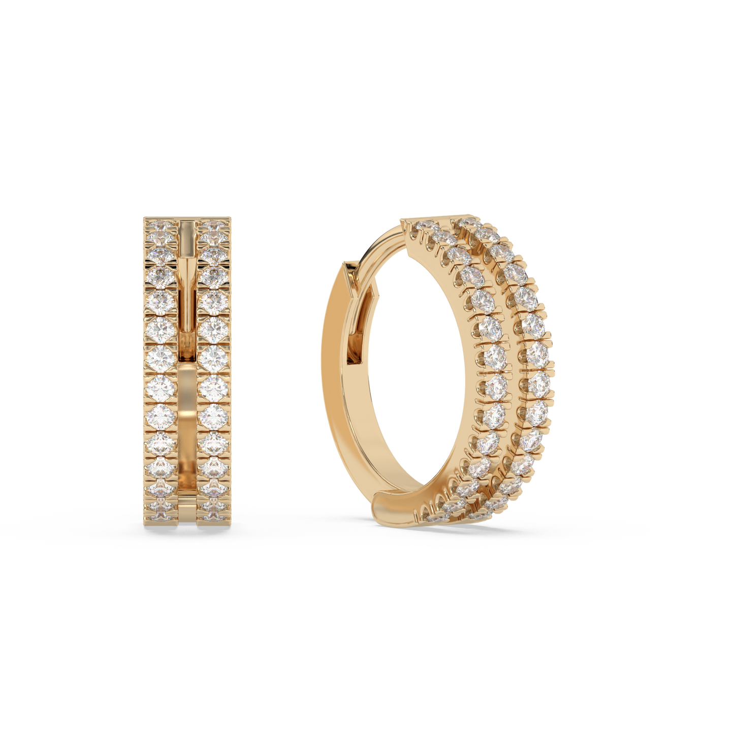 Small Double Diamond Huggies 14K Gold (0.14 ct.) | Single