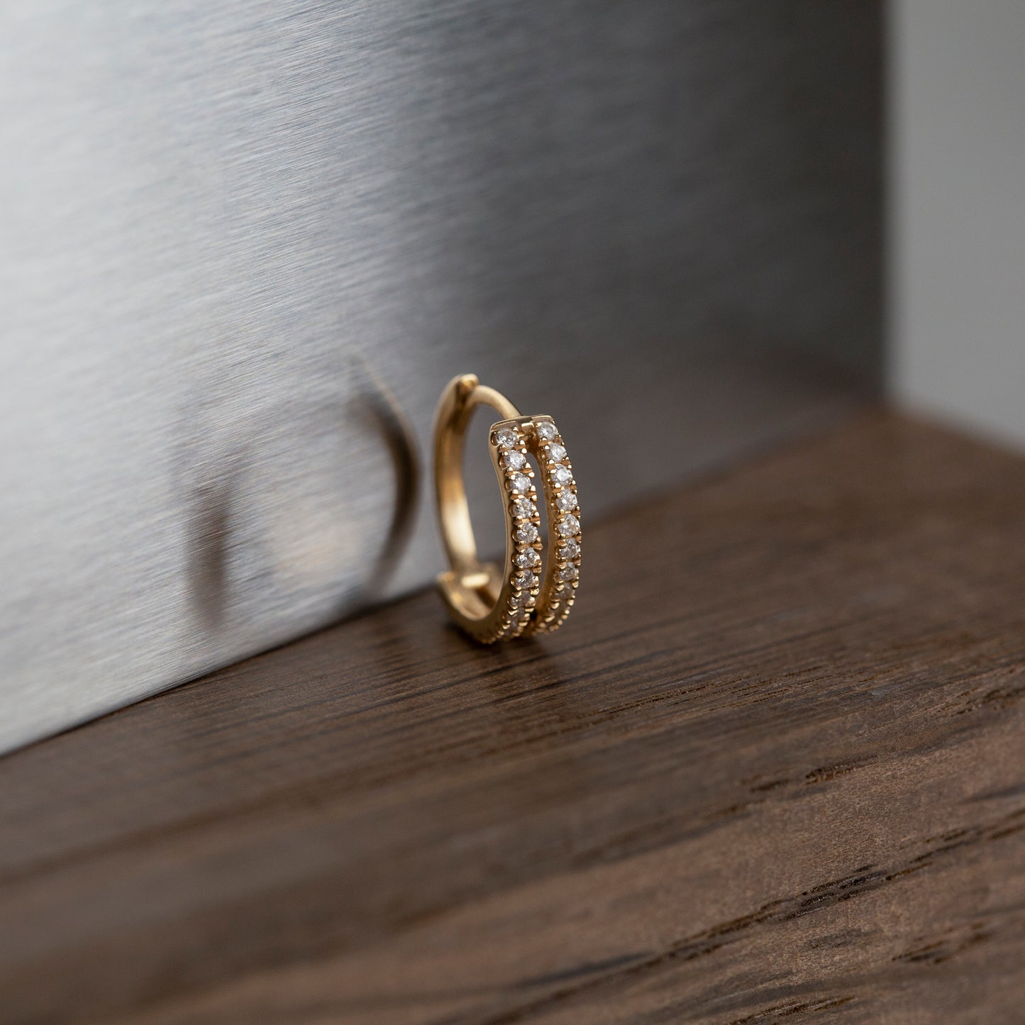 Small Double Diamond Huggies 14K Gold (0.14 ct.) | Single