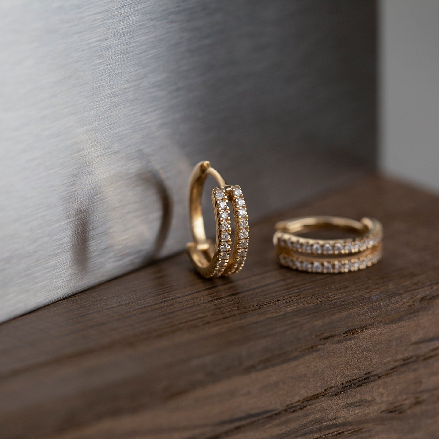 Small Double Diamond Huggies 14K Gold (0.14 ct.) | Single