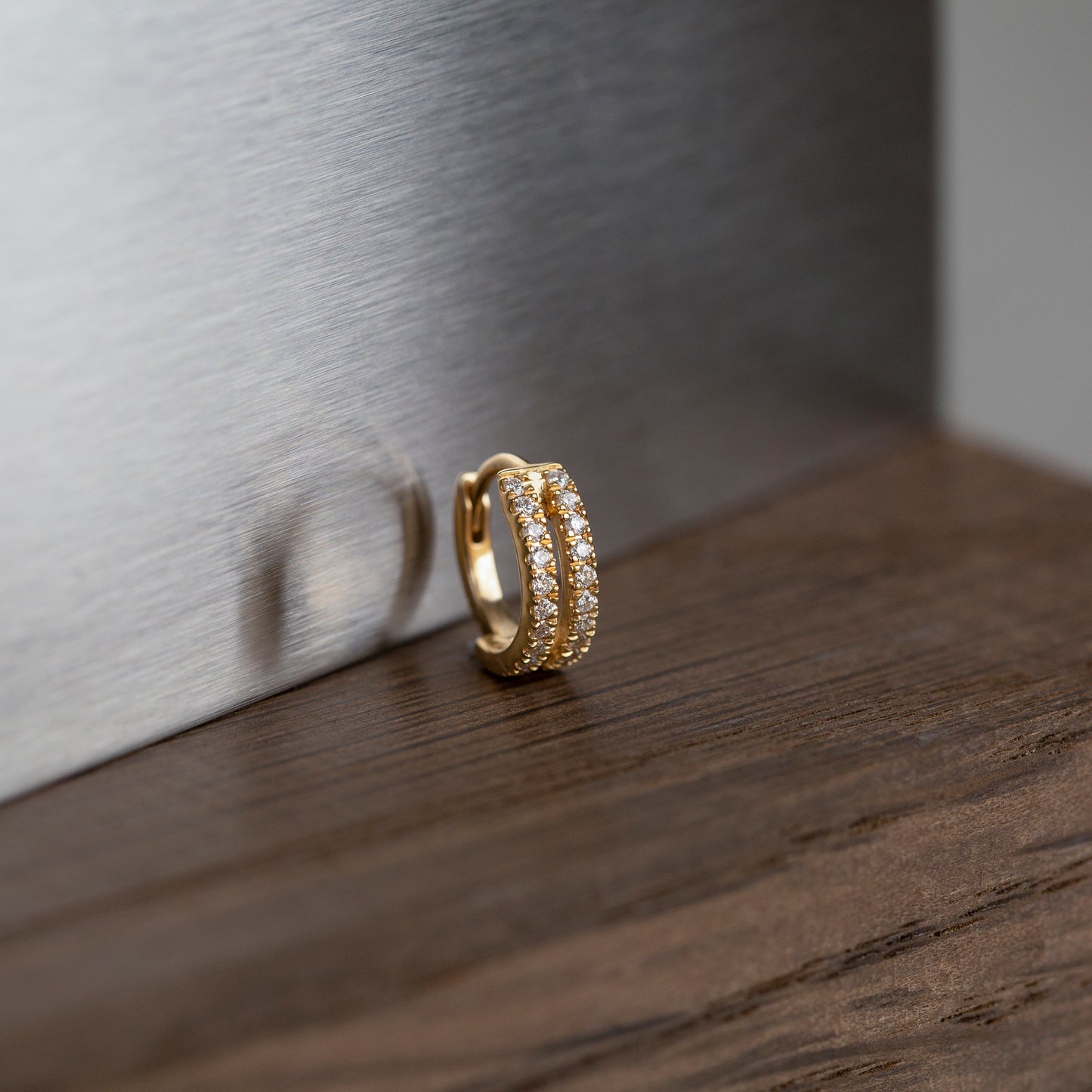 Tiny Double Diamond Huggies 14K Gold (0.10 ct.) | Single