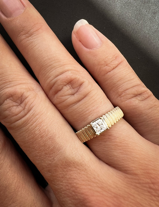 Statement Ribbed Lab-grown Diamond Ring - 14K Yellow Gold (0.33 ct.)