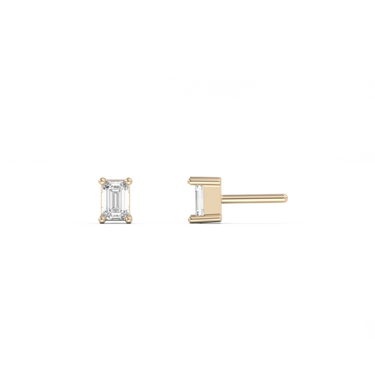 Small emerald cut diamond stud 14K Gold (0.20 ct.) | Pair