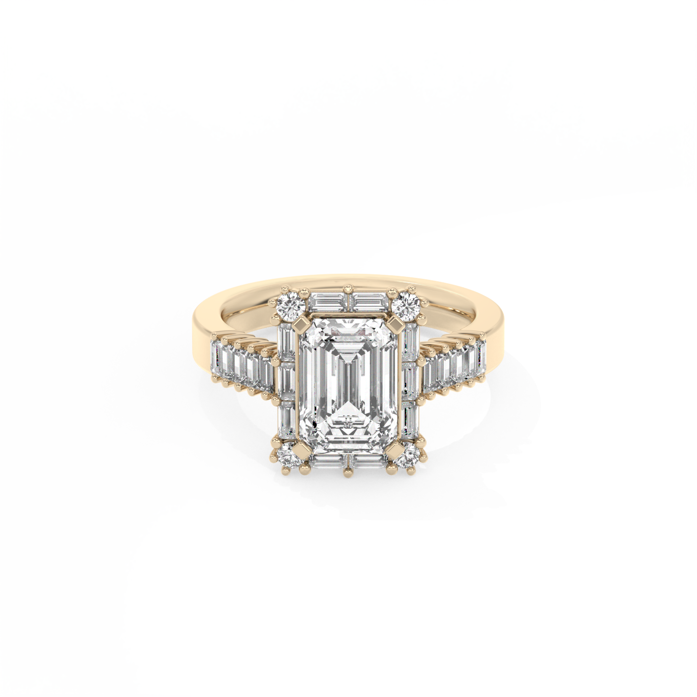 Baguette Halo Diamond Ring  - 14K Yellow Gold (2.55 ct.)
