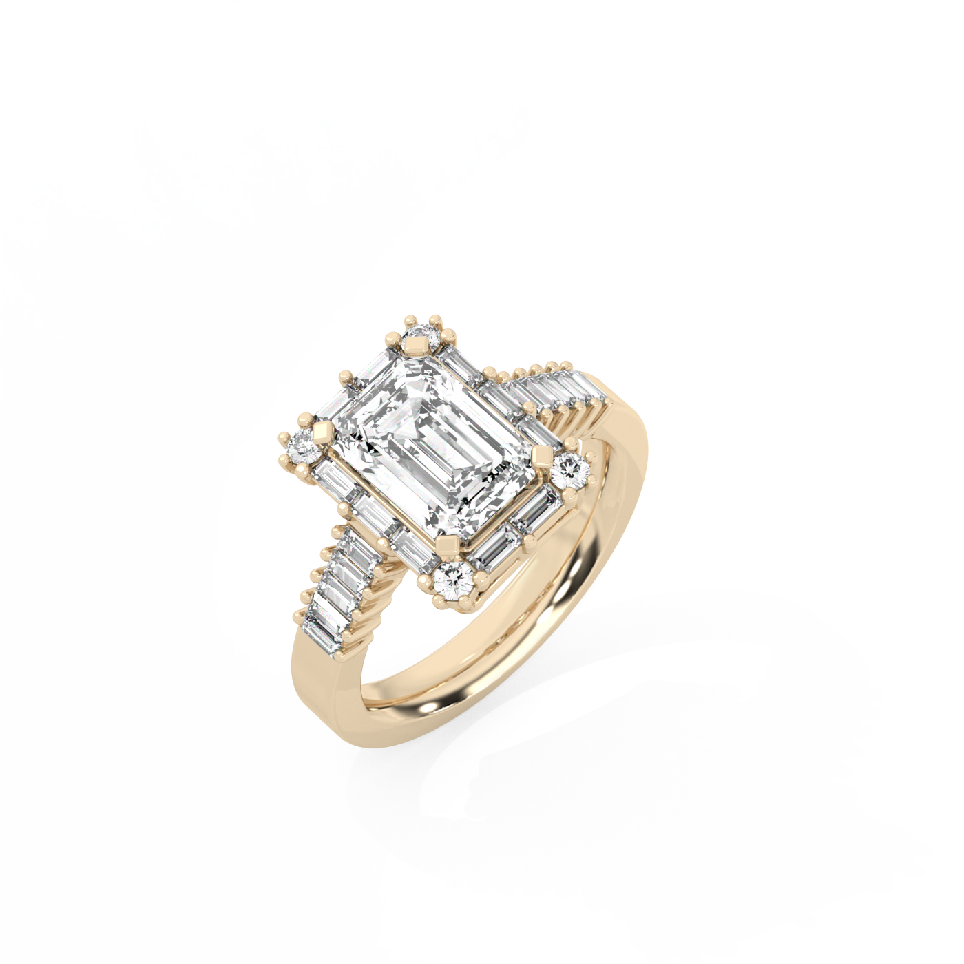 Baguette Halo Diamond Ring  - 14K Yellow Gold (2.55 ct.)