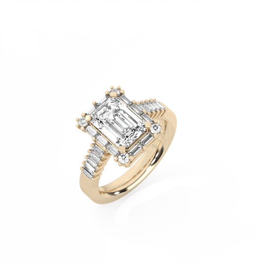 Baguette Halo Lab-grown Diamond Ring  - 14K Yellow Gold (2.55 ct.)