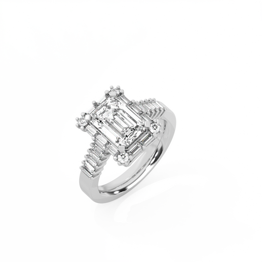 Baguette Halo Lab-grown Diamond Ring  - 14K White Gold (2.55 ct.)