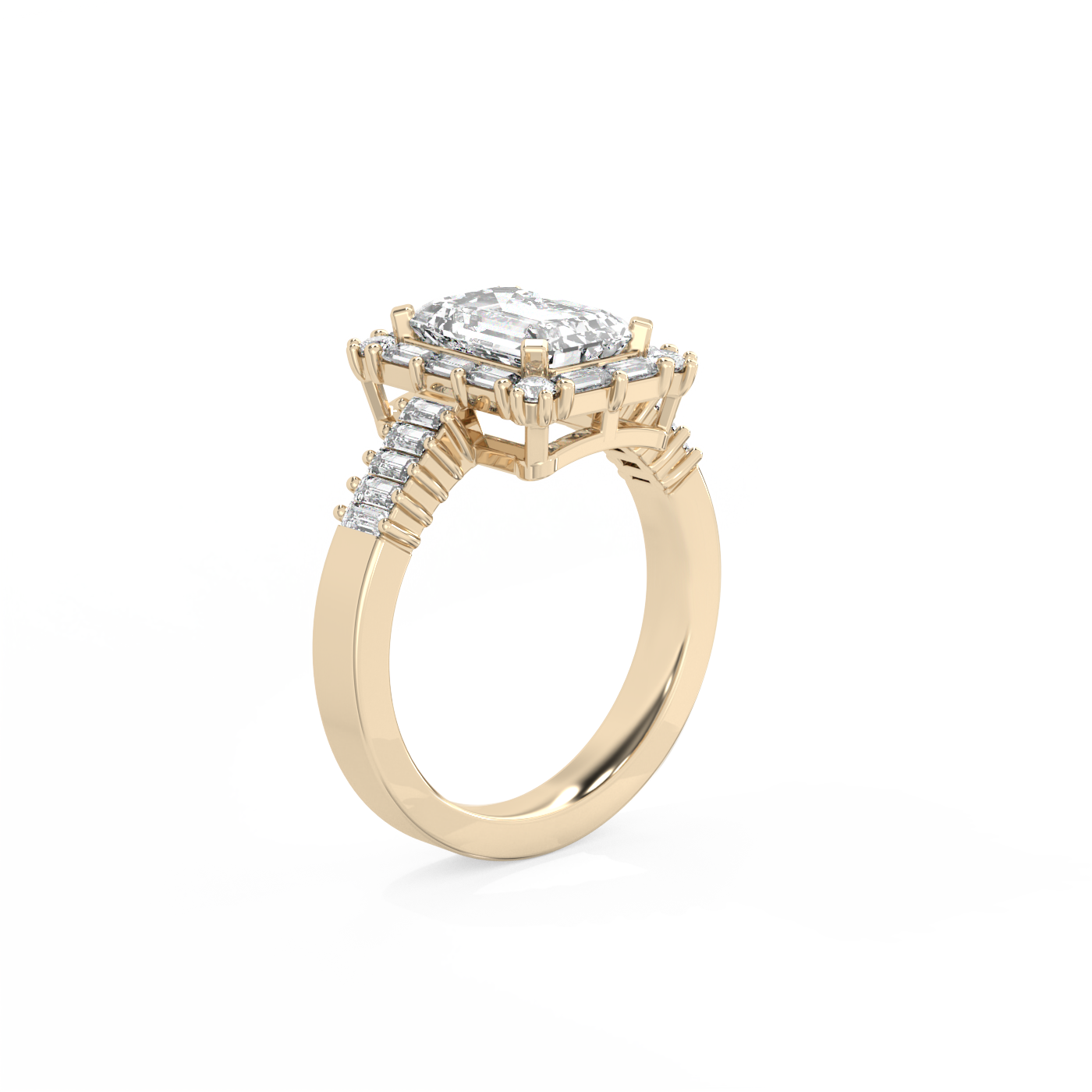 Baguette Halo Diamond Ring  - 14K Yellow Gold (2.55 ct.)