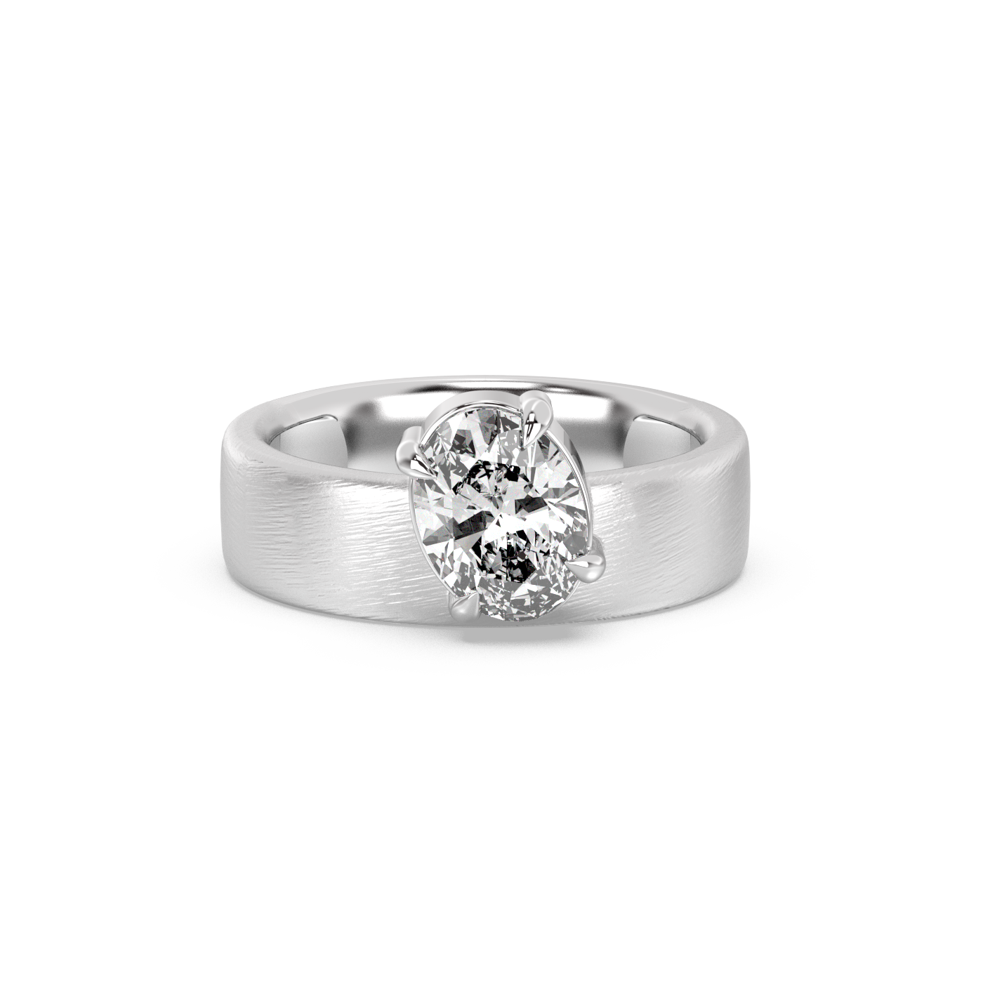 Oval Wide Band Lab-grown Diamond Ring - 14K White Gold (1.50 ct.)