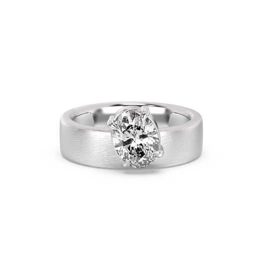 Oval Wide Band Lab-grown Diamond Ring - 14K White Gold (1.50 ct.)