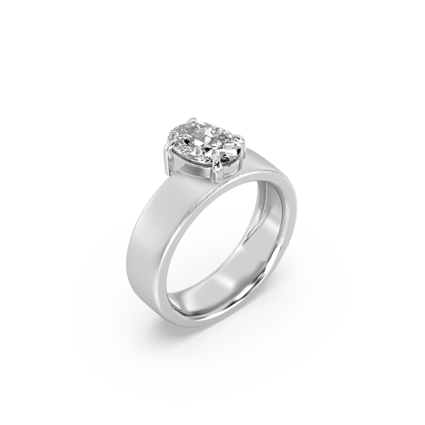 Oval Wide Band Lab-grown Diamond Ring - 14K White Gold (1.50 ct.)