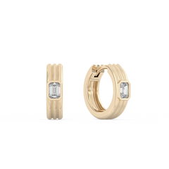 Ribbed Emerald Lab-grown Diamond Hoops - 14K Yellow Gold (0.20 ct.) | Pair