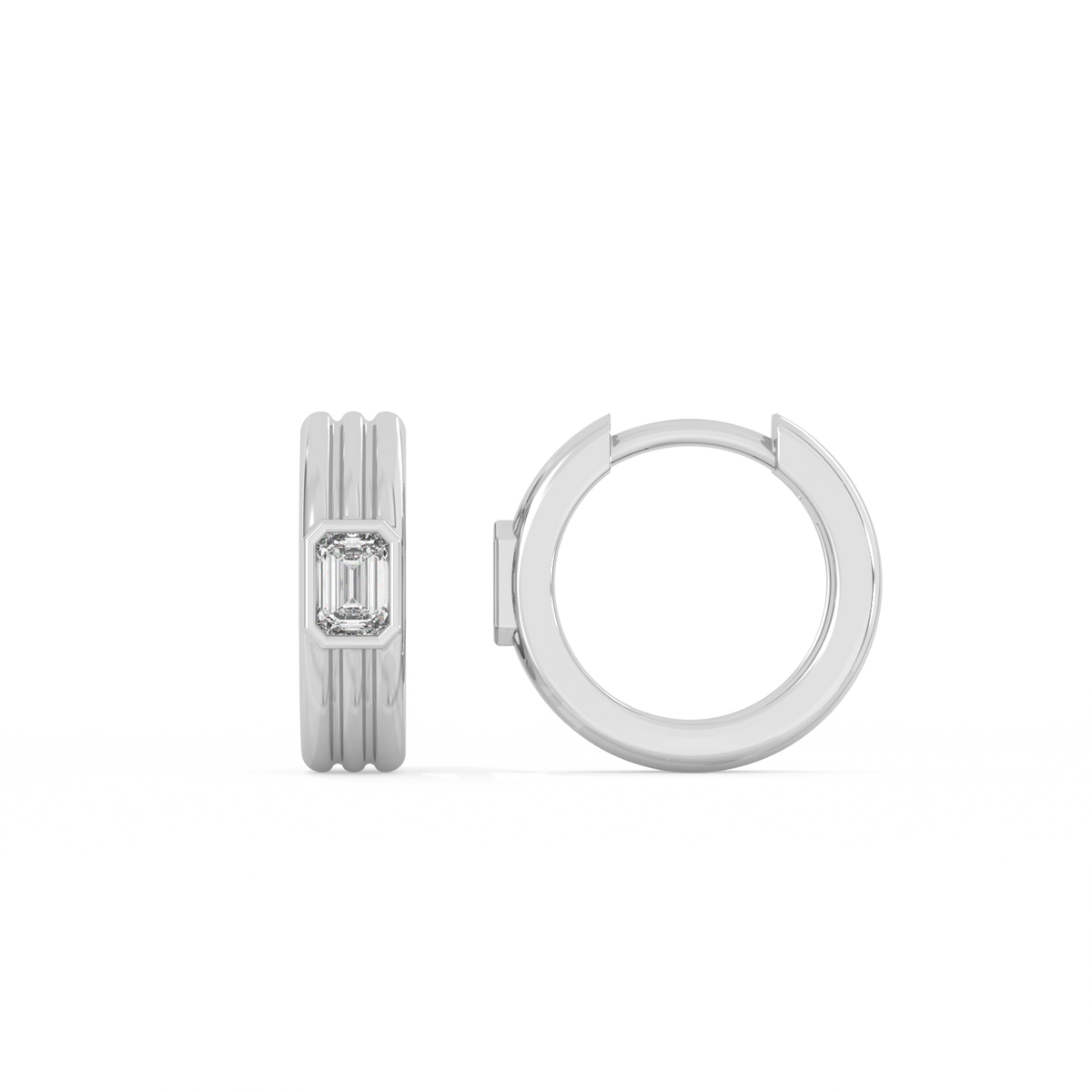 Ribbed Emerald Diamond Hoops - 14K White Gold (0.20 ct.) | Pair