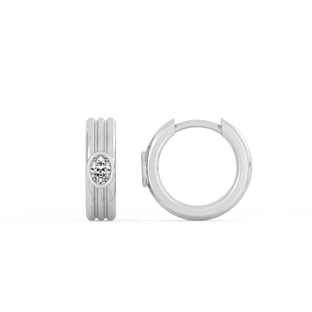 Ribbed Oval Lab-grown Diamond Hoops - 14K White Gold (0.10 ct.) | Single