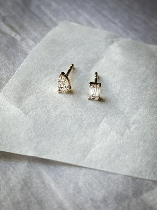 Medium emerald cut diamond stud 14K Gold (0.20 ct.) | Single