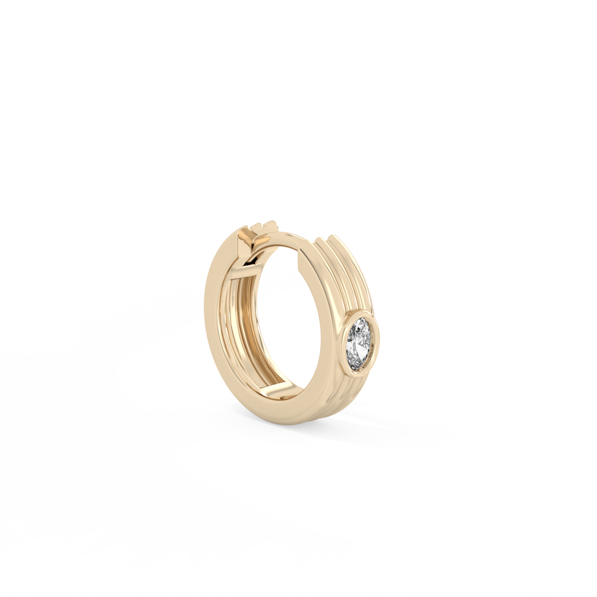 Ribbed Oval Lab-grown Diamond Hoops - 14K Yellow Gold (0.10 ct.) | Single