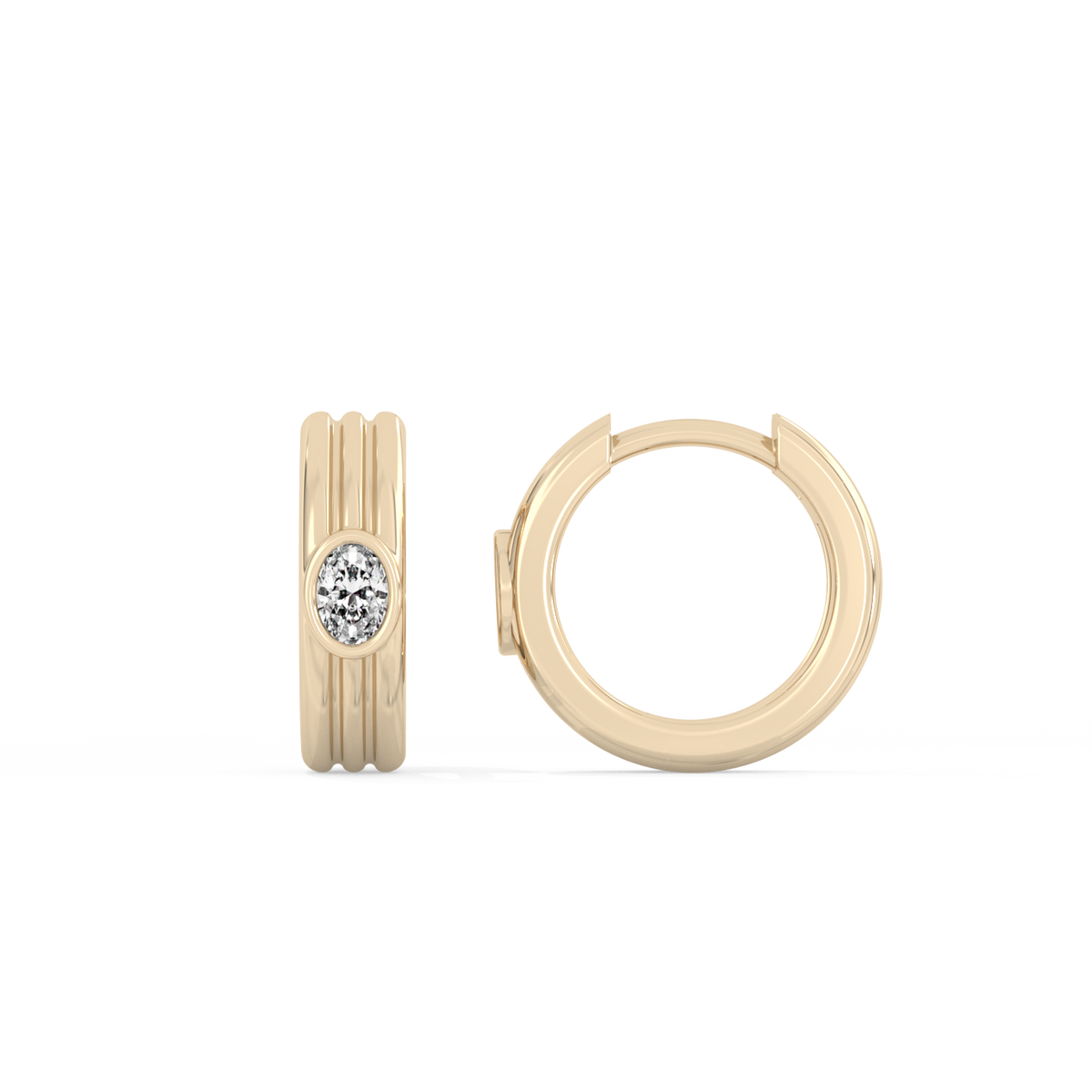 Ribbed Oval Lab-grown Diamond Hoops - 14K Yellow Gold (0.10 ct.) | Single