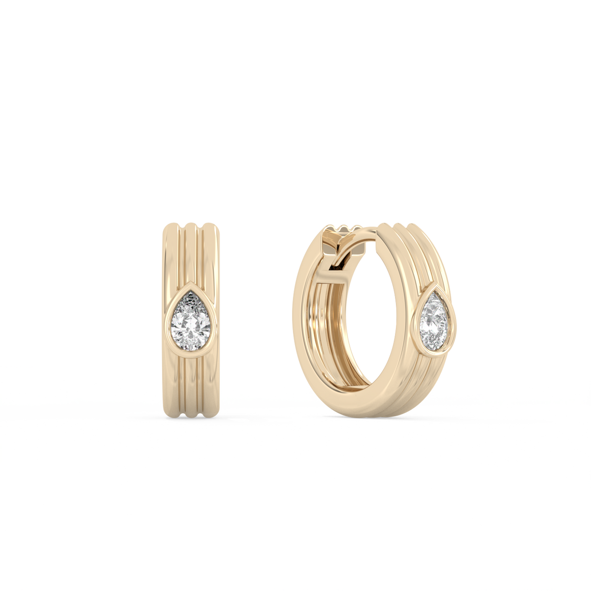 Ribbed Pear Lab-grown Diamond Hoops - 14K Yellow Gold (0.10 ct.) | Single