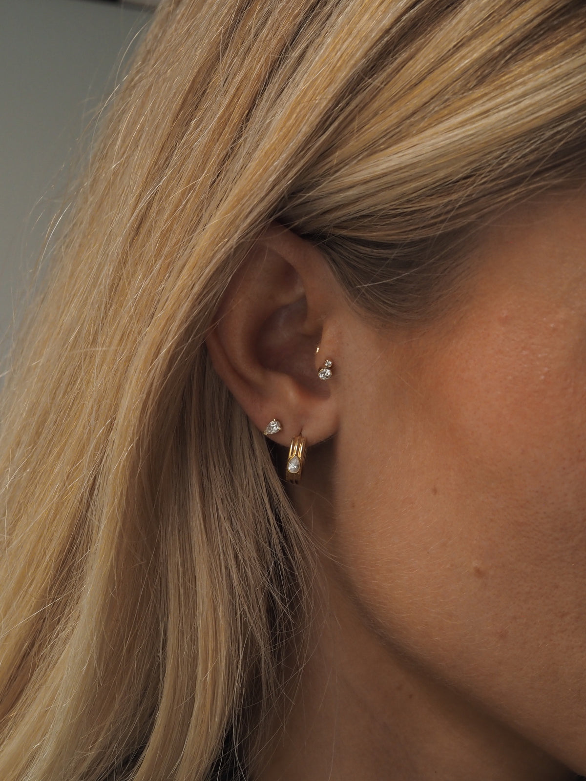 Ribbed Pear Lab-grown Diamond Hoops - 14K Yellow Gold (0.10 ct.) | Single