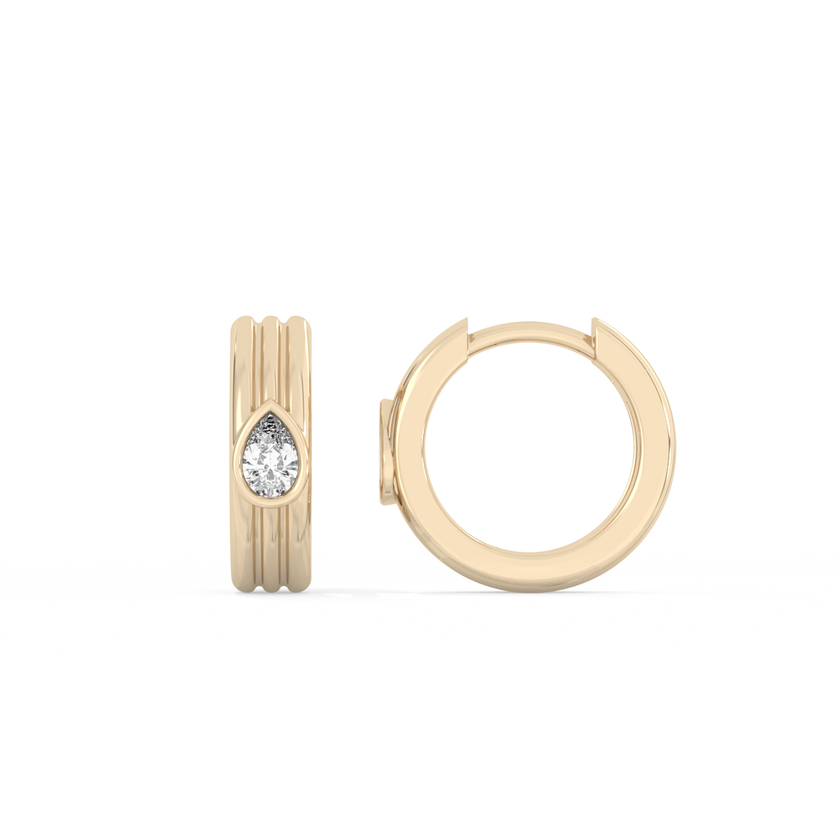 Ribbed Pear Lab-grown Diamond Hoops - 14K Yellow Gold (0.10 ct.) | Single