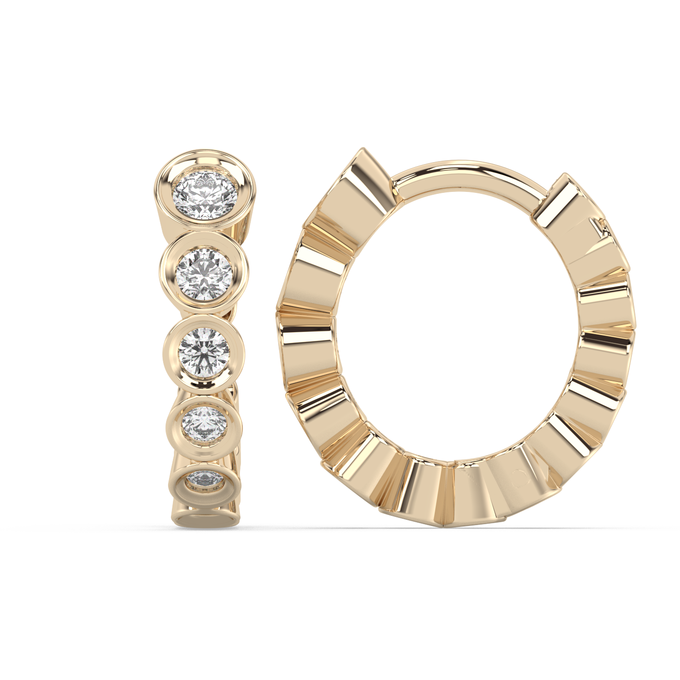 Bezel Diamond Huggies - 14K Yellow Gold (0.40 ct.) | Pair
