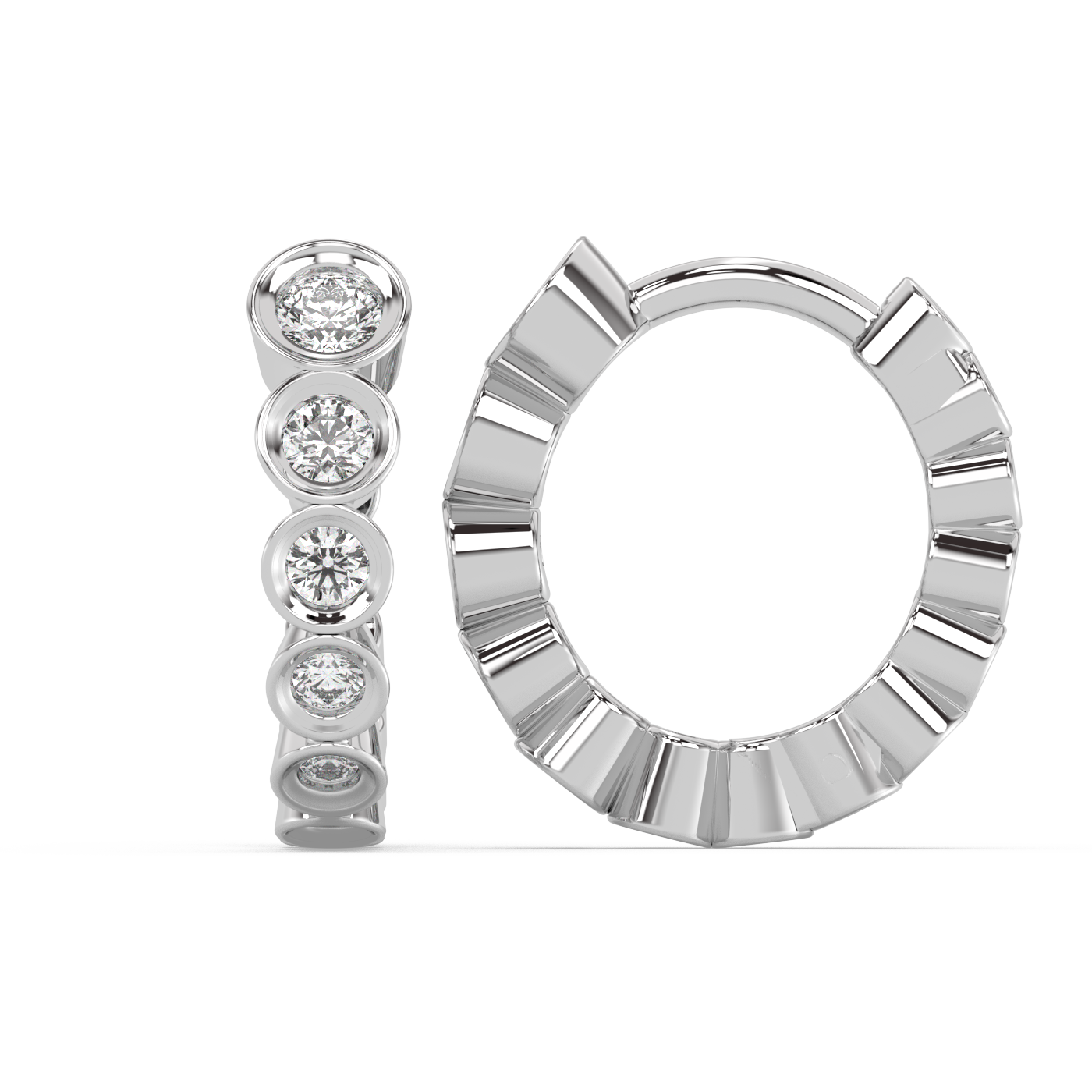 Bezel Diamond Huggies - 14K White Gold (0.40 ct.) | Pair