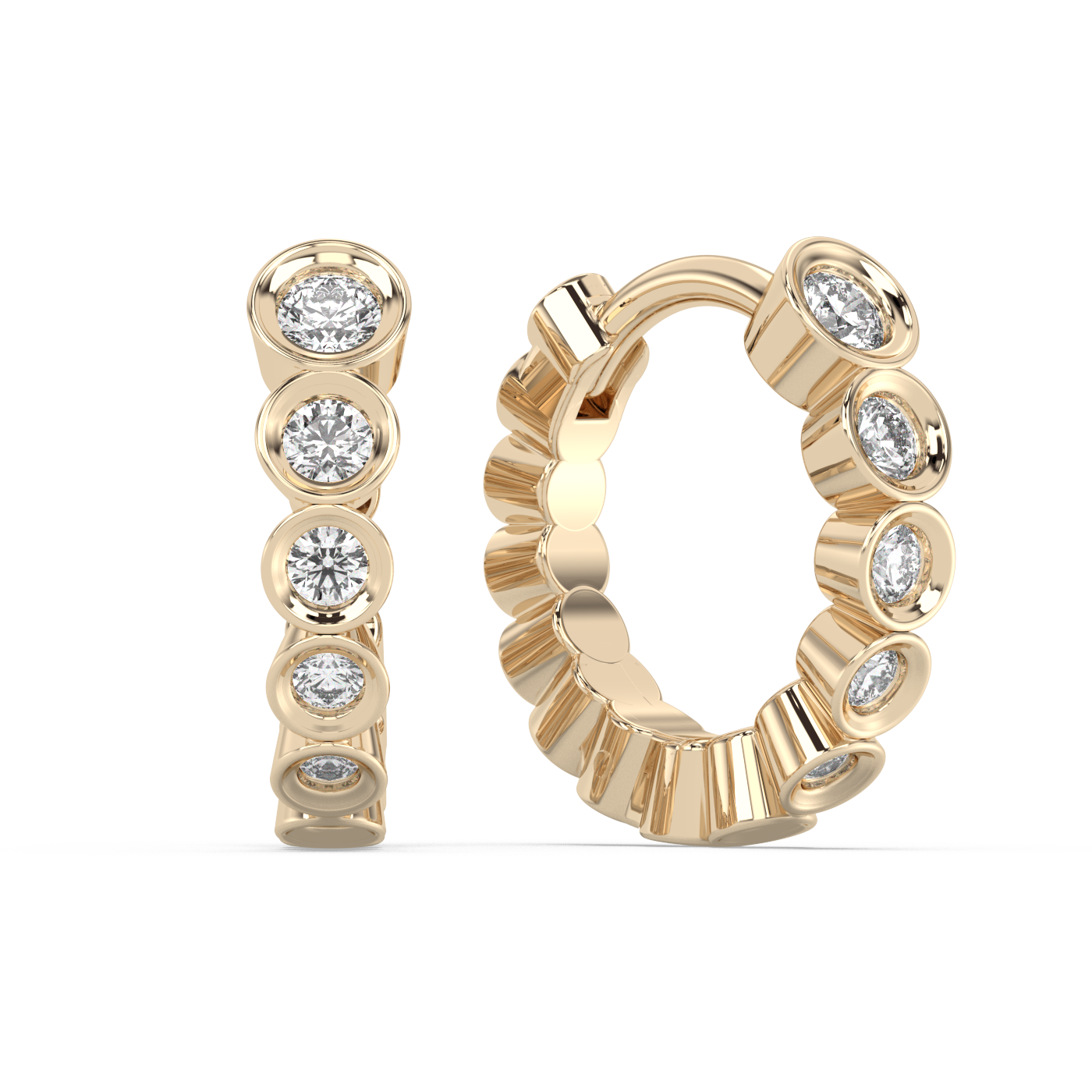 Bezel Diamond Huggies - 14K Yellow Gold (0.40 ct.) | Pair