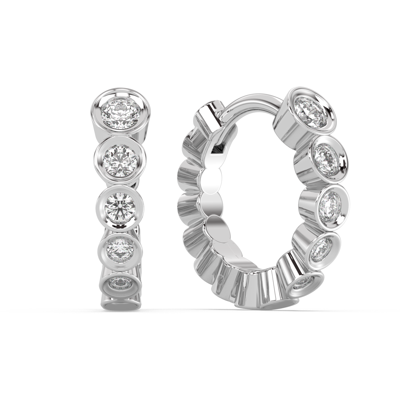 Bezel Diamond Huggies - 14K White Gold (0.40 ct.) | Pair