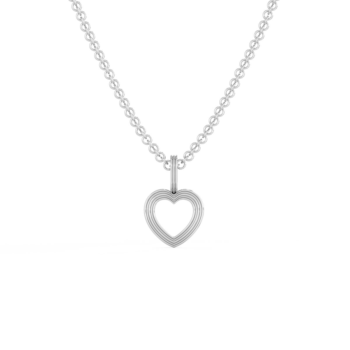 Open Heart Pendant - 14K White Gold