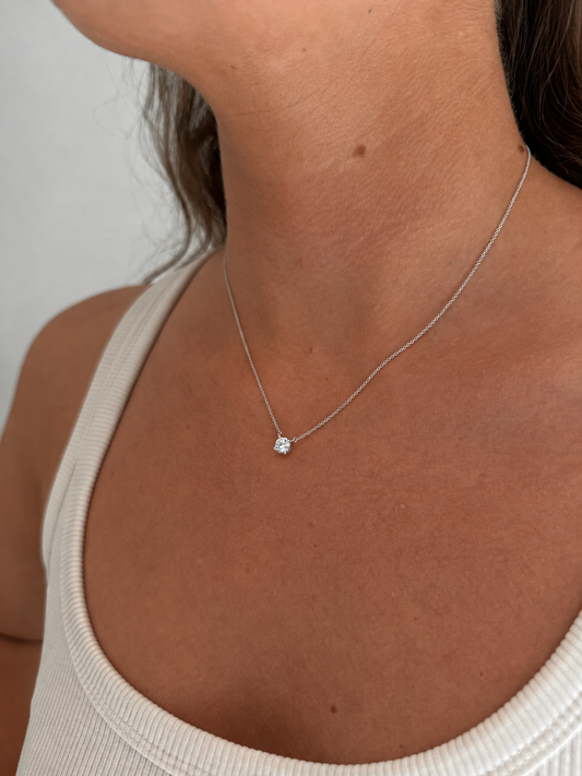 Large Prong Lab-grown Diamond Necklace - 14K White Gold (0.50 ct.)