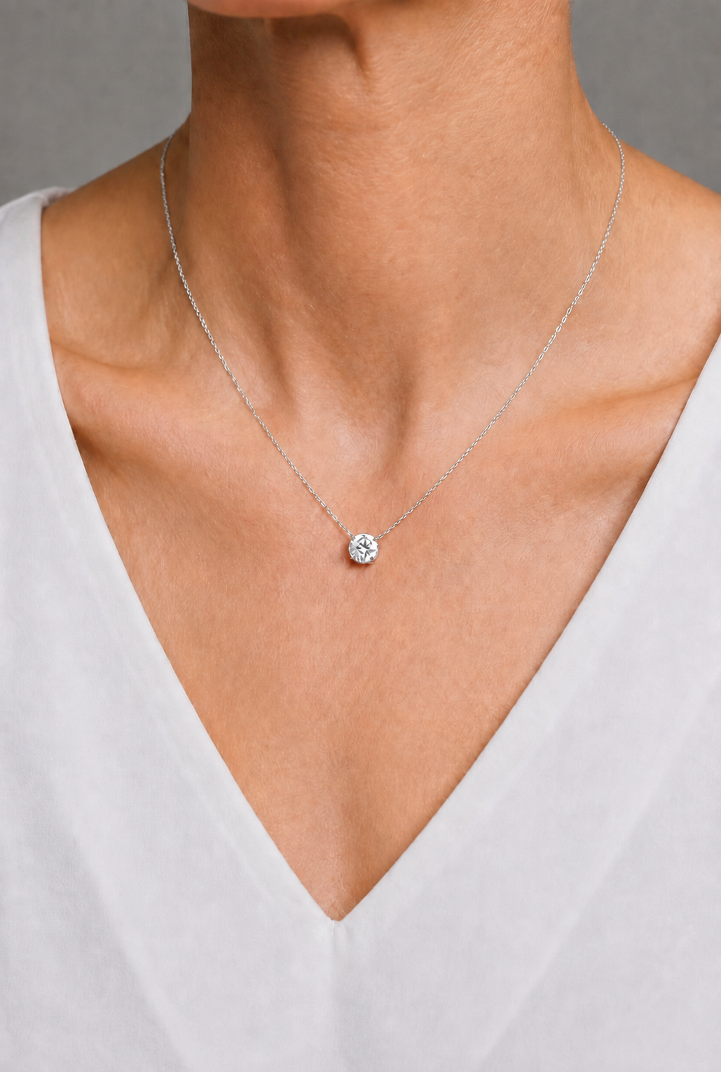 Prong Lab-grown Diamond Necklace - 14K White Gold (2 ct.)
