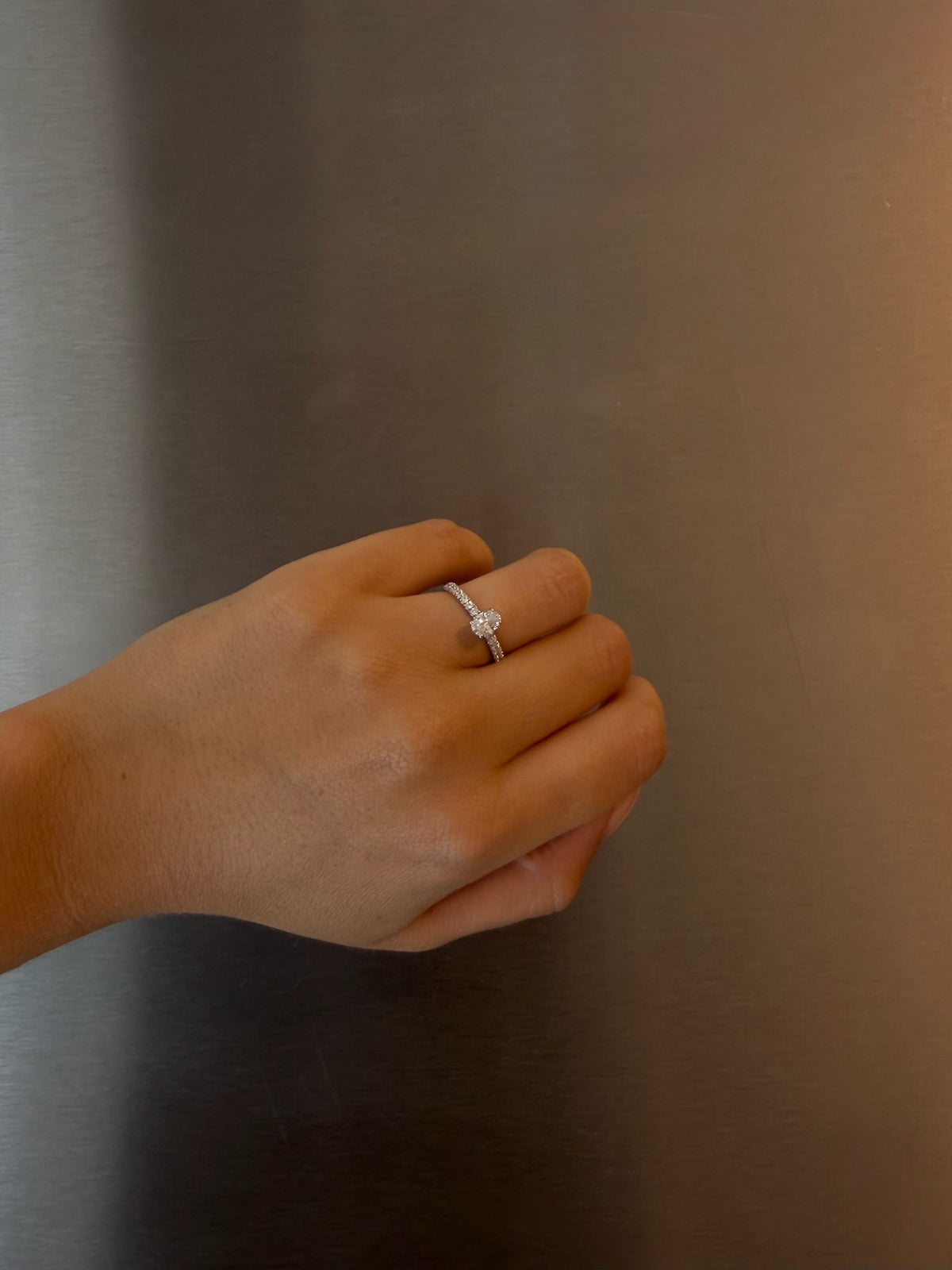 Oval Pavé Solitaire Diamond Ring - 14K White Gold (0.72 ct.)